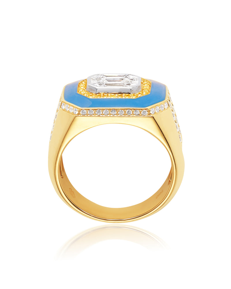 ‘Sky Blue’ - Yellow and White Diamond, Blue Enamel Ring