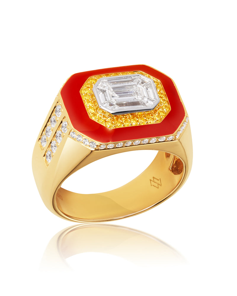 ‘Red’ - Yellow and White Diamond, Red Enamel Ring