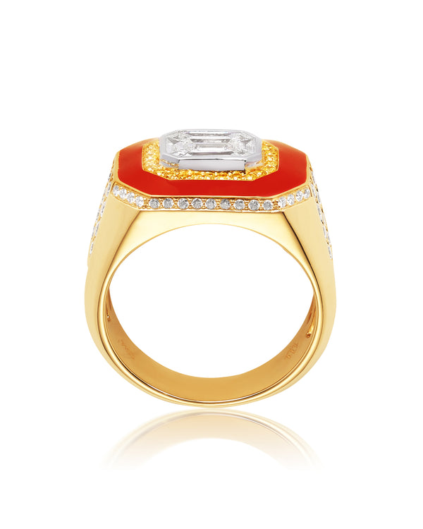 ‘Red’ - Yellow and White Diamond, Red Enamel Ring