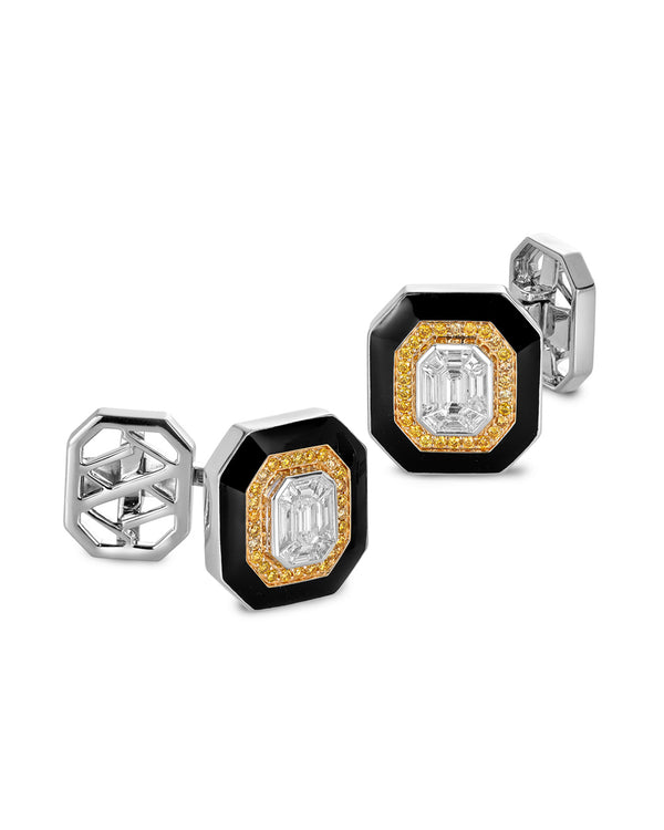 ‘Slick’ - Diamond, White and Yellow Gold and Black Enamel Cufflinks